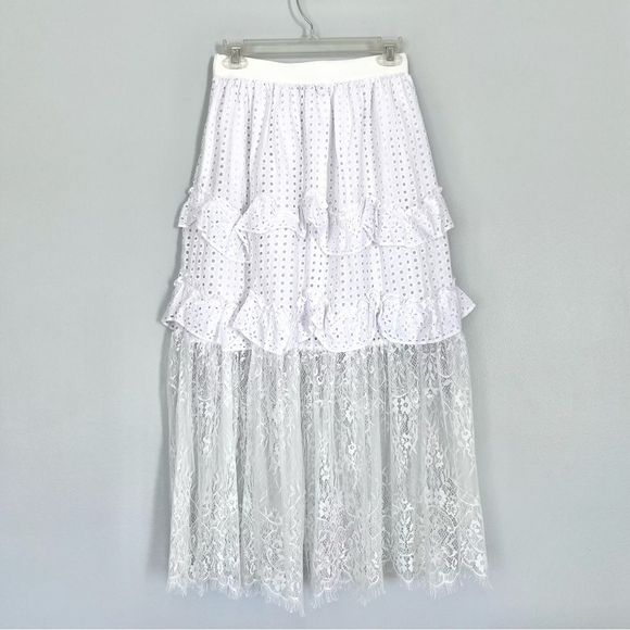 Senlis Lila White Eyelet & Lace Midi Skirt NWOT - Picture 6 of 10